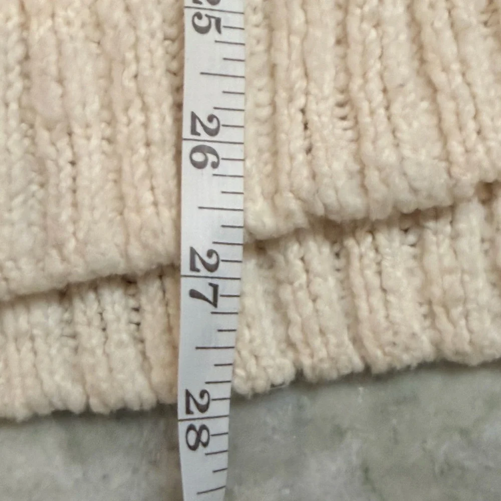 Free People Cream Chunky Cable Knit Cowl Neck Sweater Oversized